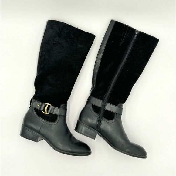 Ralph Lauren Micah Boot Tall Black Leather Knee High Riding Heel Sz 7.5B - Picture 1 of 13